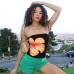 Strapless flower print exposed navel short summer top women's clothing