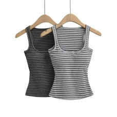Square collar contrasting striped tank top