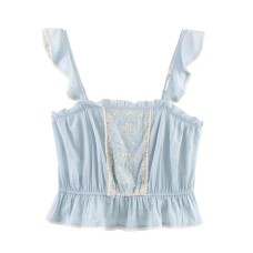 Embroidered blue layered decorative camisole top