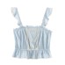 Embroidered blue layered decorative camisole top