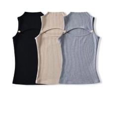 Half high neck chest hollow out sleeveless top