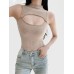 Half high neck chest hollow out sleeveless top