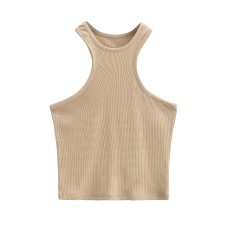 Solid color round neck hanging neck vest for women Solid color round neck hanging neck vest for women
