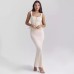 Lace ruffle edge camisole vest+high waisted embroidered spliced fish tail long skirt two-piece set