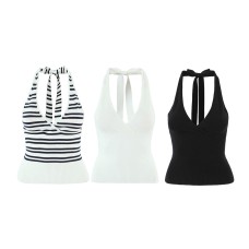 Contrast striped neck off shoulder short top