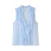 V-neck sleeveless layered decorative pleated solid color top for women V-neck sleeveless layered decorative pleated solid color top for women