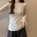 Design Sense Sweet Floral Slimming Long Sleeve T-Shirt for Women, Gentle Style Outerwear Top