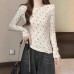 Design Sense Sweet Floral Slimming Long Sleeve T-Shirt for Women, Gentle Style Outerwear Top