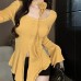 Sexy Slit Design Long Sleeve T-Shirt for Women U-Neck Fitted Top in  Sweet and Spicy Style