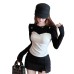 Two-Piece Design Slim Fit Versatile Color Block Long Sleeve T-Shirt Women's Round Neck Top Trendy