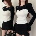 Two-Piece Design Slim Fit Versatile Color Block Long Sleeve T-Shirt Women's Round Neck Top Trendy