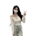 Design Sense Pure Desire Style Long Sleeve T-Shirt for Women, Shoulder-Baring Halter Slim Top