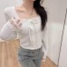 Lace Splicing Long Sleeve T-Shirt for Women Sweet and Sexy Slim Fit Top