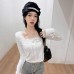 Lace Splicing Long Sleeve T-Shirt for Women Sweet and Sexy Slim Fit Top