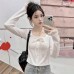 Lace Splicing Long Sleeve T-Shirt for Women Sweet and Sexy Slim Fit Top