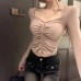 Design Sense Spaghetti Strap Pleated Long Sleeve T-Shirt for Women Pure Temptation Slim Fitting Top