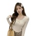 Sexy Lace Trim Long Sleeve Round Neck Pure Desire T-Shirt Women's Fall New Base Layer Fitted Top