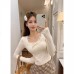 Sexy Lace Trim Long Sleeve Round Neck Pure Desire T-Shirt Women's Fall New Base Layer Fitted Top