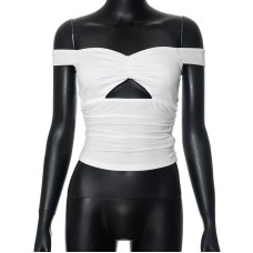 Solid color one cut hollow short waist top