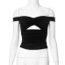 Solid color one cut hollow short waist top