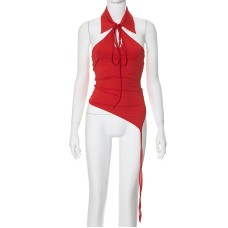 Hollow out collar backless asymmetrical top for women's clothing