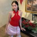 Hollow out collar backless asymmetrical top for women's clothing
