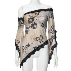 Lace lace design with one shoulder and buckle top for women's clothing