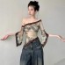 Lace lace design with one shoulder and buckle top for women's clothing