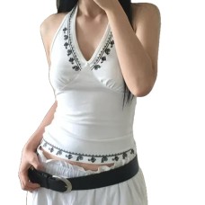 V-neck hanging neck flower versatile base and inner top
