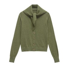 Stand up round neck solid color loose fitting head with versatile design sense