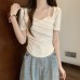 Sweet Style Square Neck Regular Shoulder Short Sleeve Women's Slimming Short Top