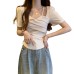 Sweet Style Square Neck Regular Shoulder Short Sleeve Women's Slimming Short Top