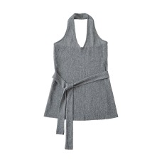 Grey V-neck shiny neck vest for women Grey V-neck shiny neck vest for women