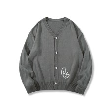 Style Vintage Embroidered Simple Solid Color Sweater Loose Fit All-Match Lazy Style Long Sleeve Knitwear