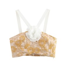 Temperament hanging neck collar backless printed camisole top for women