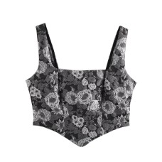 Square collar sleeveless printed short camisole top