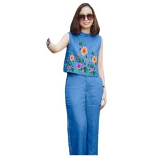 Comfortable Casual Summer Sleeveless Printed Round Neck Top Set for Women