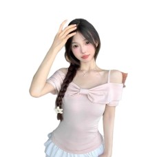 Sweetheart Neckline Strapless Crop Top with Bow Detail for Women Summer Sweet and Spicy Shoulder-baring Short Top