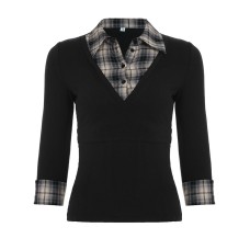Versatile contrasting checkered patchwork short top