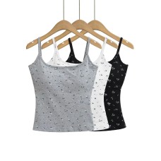 Short tank top with chest cushion and floral pattern