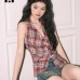 Strappy Camisole Women's Spicy V-Neck Halter Knot Plaid Charming Sleeveless Top