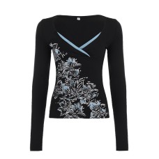 Retro style plant flower slim fit top