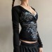 Retro style plant flower slim fit top