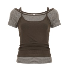 Color blocking slim fit casual two-piece top set