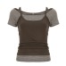 Color blocking slim fit casual two-piece top set