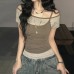 Color blocking slim fit casual two-piece top set
