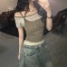 Color blocking slim fit casual two-piece top set