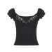Black low cut V-neck embroidered bubble sleeve top Black low cut V-neck embroidered bubble sleeve top