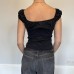 Black low cut V-neck embroidered bubble sleeve top Black low cut V-neck embroidered bubble sleeve top