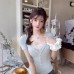 Lace Spliced Short Sleeve Women's T-Shirt V-Neck Fitted Summer Sweet and Spicy Top